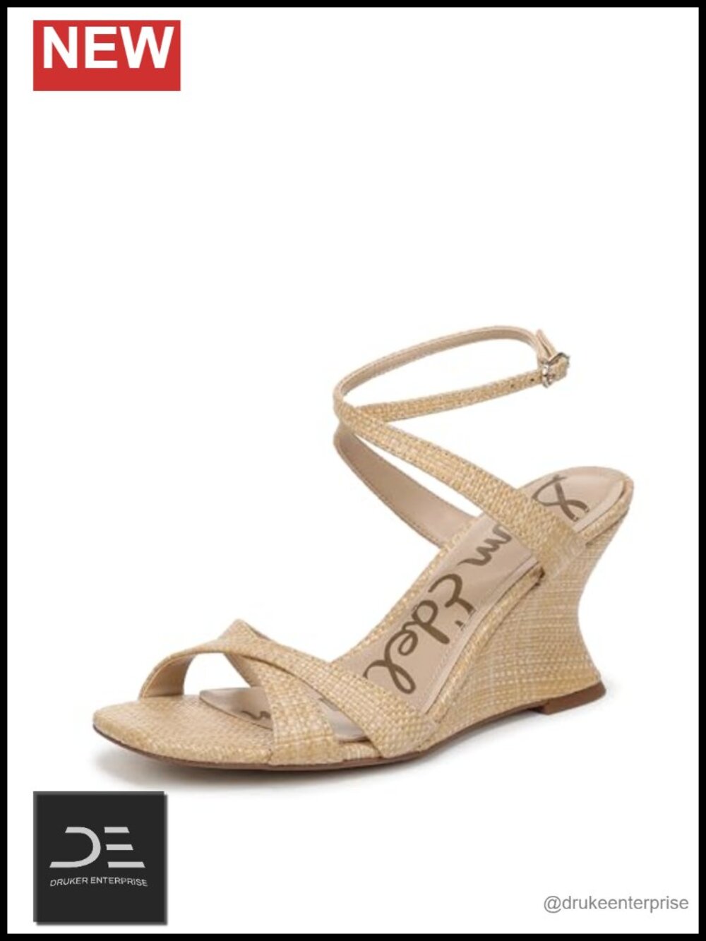 Sam Edelman Davi Wedge Sandals - Faux Raffia, Ankle Strap, 3" Heel